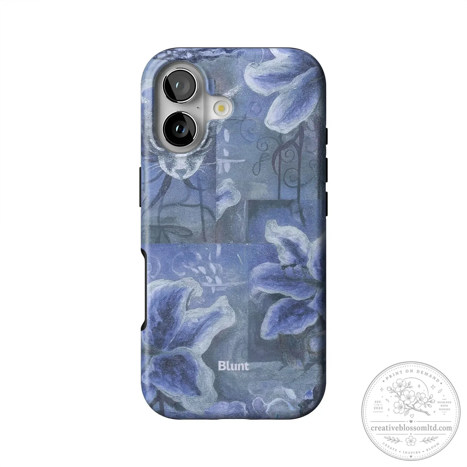 Blue Iridescent Floral Pattern Phone Case for iPhone 13 Pro Max