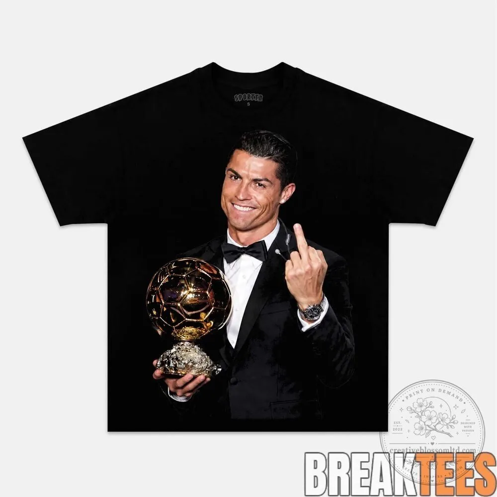 Cristiano Ronaldo Ballon d'Or Trophy Middle Finger Funny Black T-Shirt 3 Cristiano Ronaldo Ballon d