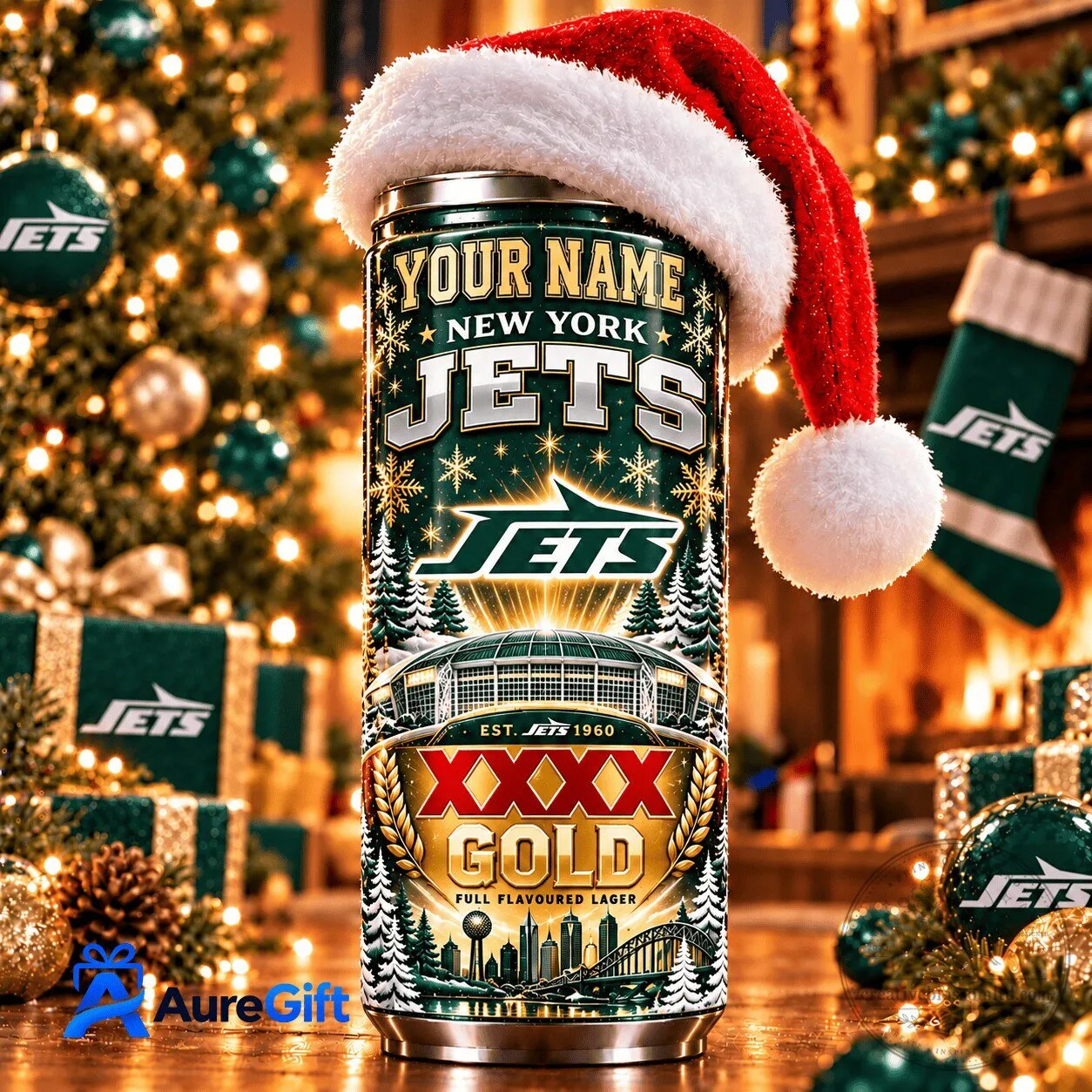 New York Jets NFL Football Personalized Name Christmas Can Tumbler