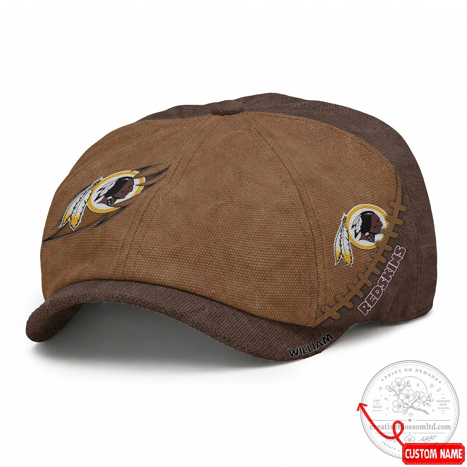 Washington Redskins Football Team Logo Brown Newsboy Cap Hat 8 Washington Redskins Football Team Logo Brown Newsboy Cap Hat