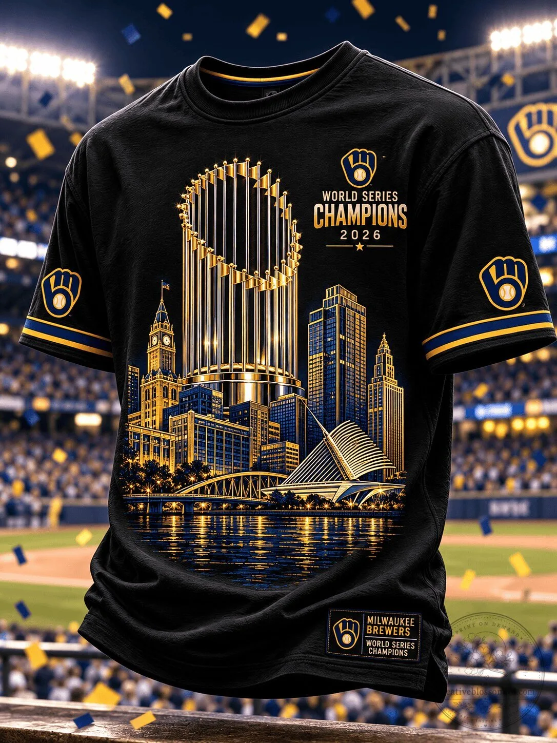 Black T-Shirt featuring Cityscape Design for 2026 Milwaukee Brewers World Series Champions
