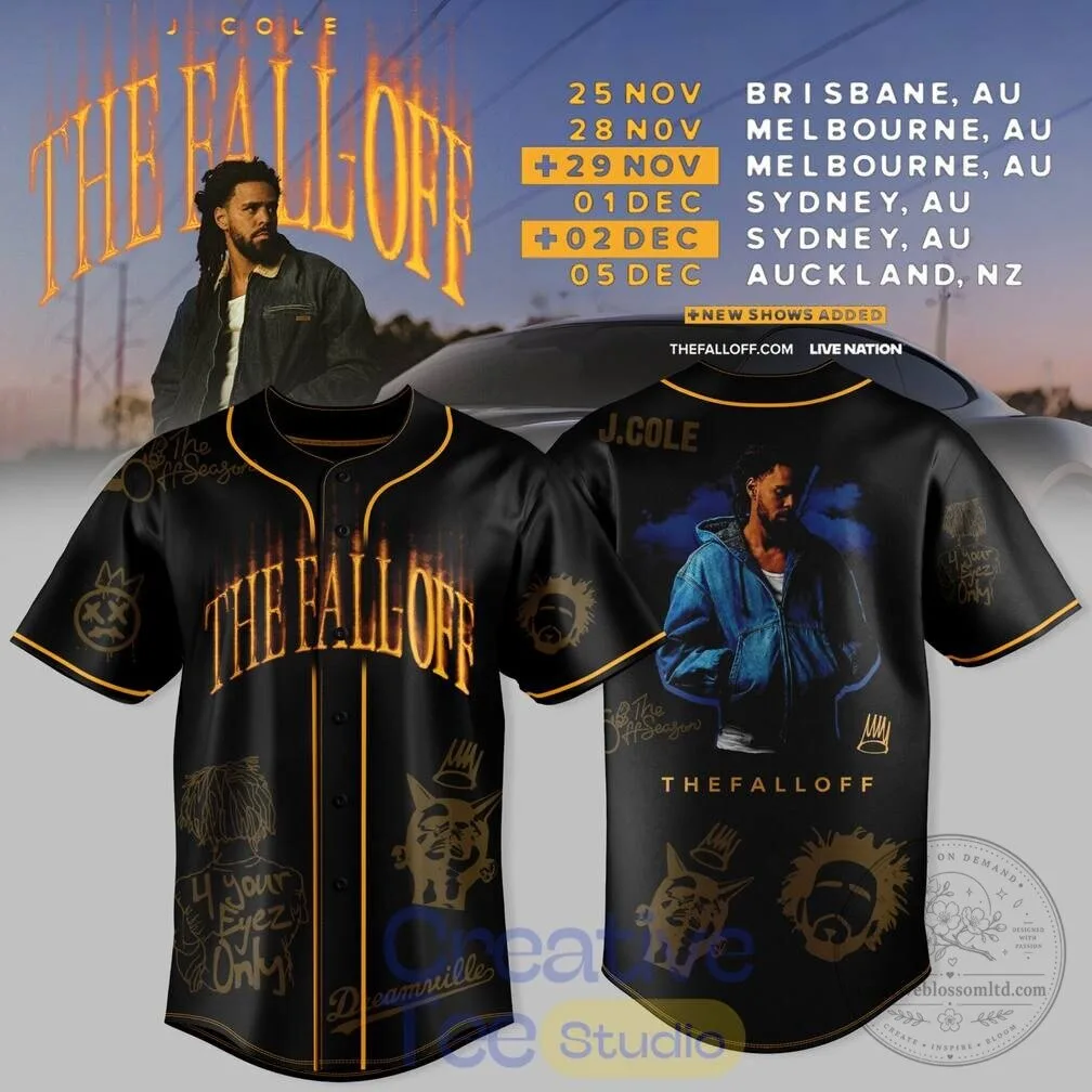 J. Cole The Fall Off Tour Black and Gold Baseball Jersey