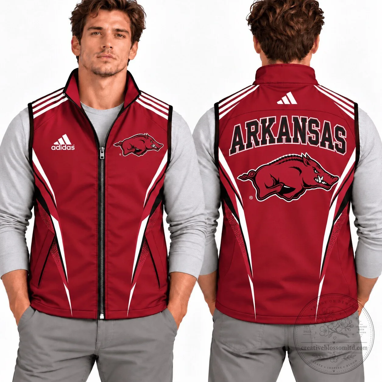 Arkansas Razorbacks NCAA Adidas Full-Zip Sleeveless Vest Jacket for Men