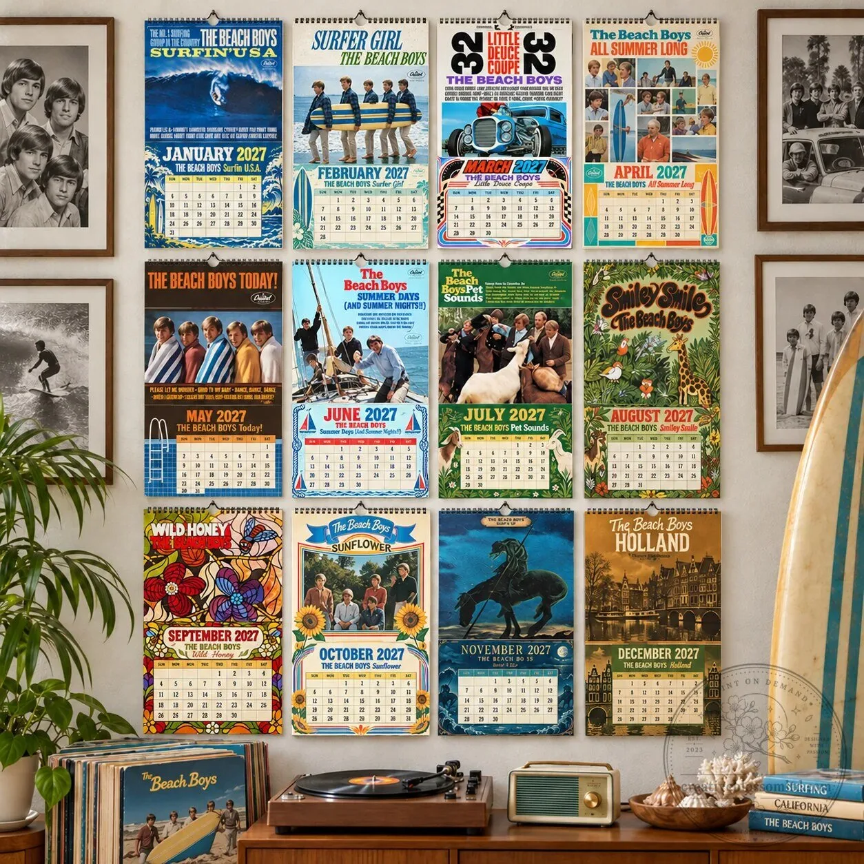 The Beach Boys Album Covers 2027 Wall Calendar - Vintage Pop Rock Music Fan Gift 2D