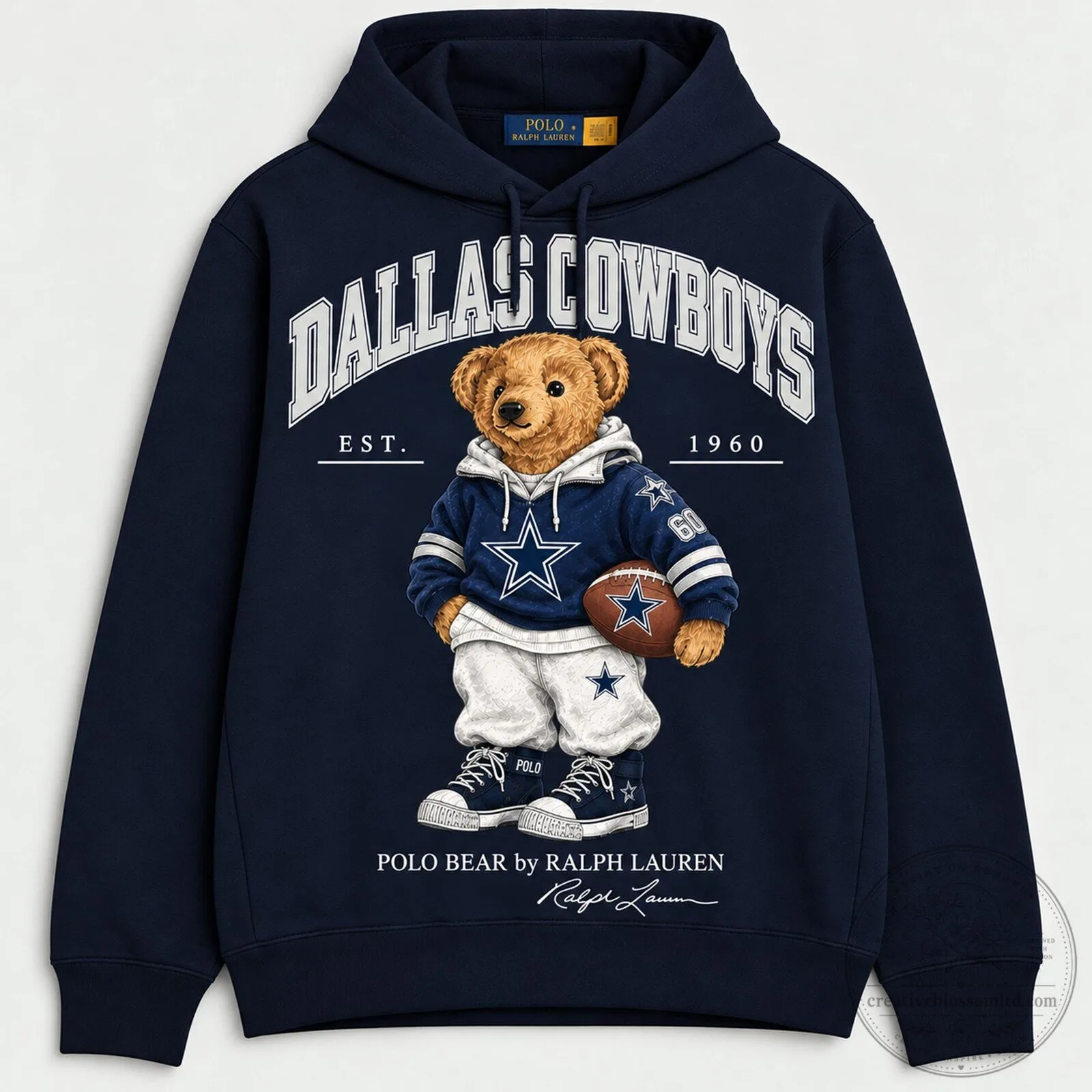 Ralph Lauren Navy Blue Hoodie featuring Dallas Cowboys Polo Bear Design